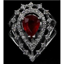 14KT White Gold 2.94 ctw Pear Cut Ruby and Diamond Ring