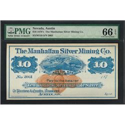 1870's $10 The Manhattan Silver Mining Co. Obsolete Note PMG Gem Uncirculated 66