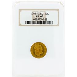 1901 Sweden 10 Kronor Gold Coin NGC MS65