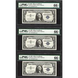 Lot of (3) Consecutive 1957 $1 Silver Certificate Notes PMG Gem Uncirculated 66E