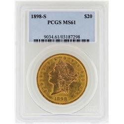 1898-S $20 Liberty Head Double Eagle Gold Coin PCGS MS61