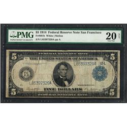 1914 $5 Federal Reserve Note San Francisco Fr.891b PMG Very Fine 20 Net