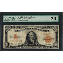 1922 $10 Gold Certificate Note Fr.1173 PMG Very Fine 20