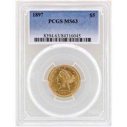 1897 $5 Liberty Head Half Eagle Gold Coin PCGS MS63