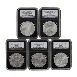 2011 $1 American Silver Eagle (5) Coin Set NGC Graded