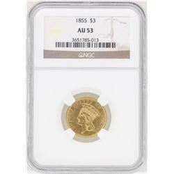 1855 $3 Indian Princess Head Gold Coin NGC AU53