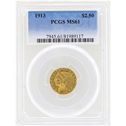 1913 $2 1/2 Indian Head Quarter Eagle Gold Coin PCGS MS61