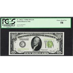 1928B $10 Federal Reserve Note Light Green Seal Fr.2002-C PCGS Choice About New