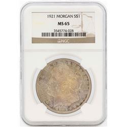 1921 $1 Morgan Silver Dollar Coin NGC MS65