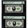 Image 1 : Lot of (2) 1928B $20 Federal Reserve Notes Fr.2052-G PMG Gem Uncirculated 65EPQ