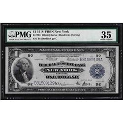 1918 $1 Federal Reserve Bank Note New York Fr.713 PMG Choice Very Fine 35