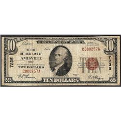 1929 $10 The First National Bank of Amesville Currency Note CH# 7235