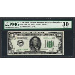 1928 $100 Federal Reserve Note San Francisco Fr.2150-L PMG Very Fine 30