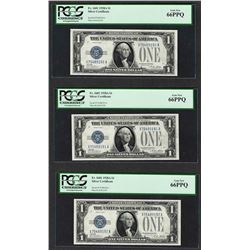 (3) Consecutive 1928A $1 Funnyback Silver Certificate Notes Fr.1601 PCGS Gem New