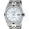 Image 1 : Rolex Men's Stainless Steel Diamond Lugs & Ruby Datejust Wristwatch