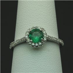 14KT White Gold 0.78 ctw Emerald and Diamond Ring