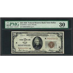 1929 $20 Federal Bank of Dallas Fr.1870-K Note PMG Very Fine 30