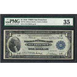 1918 $1 Federal Reserve Bank Note San Francisco Fr.745 PMG Choice Very Fine 35