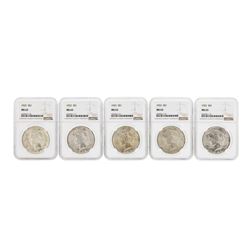 Lot of (5) 1922 $1 Peace Silver Dollar Coins NGC MS63