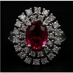 14KT White Gold 2.59 ctw Oval Cut Rubellite and Diamond Anniversary Band Ring