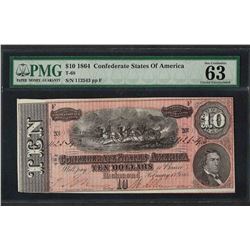 1864 $10 Confederate States of America Note T-68 PMG Choice Uncirculated 63EPQ