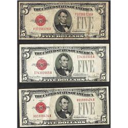 Lot of (3) 1928 $5 Legal Tender Notes