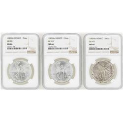 Lot of (3) 1985Mo 1 Onza Silver Libertad Coins NGC MS66