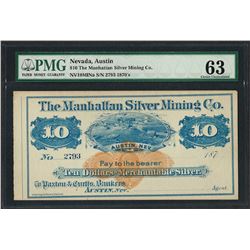 1870's $10 The Manhattan Silver Mining Co. Obsolete Note PMG Choice Uncirculated