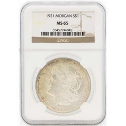 1921 $1 Morgan Silver Dollar Coin NGC MS65