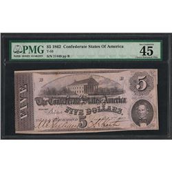 1862 $5 Confederate State of America Note T-53 PMG Choice Extremely Fine 45