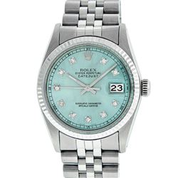 Rolex Men's Stainless Steel Ice Blue Diamond Datejust Wristwatch