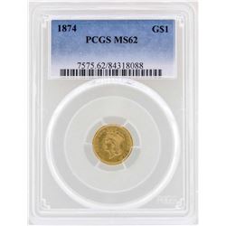 1874 $1 Indian Princess Head Gold Dollar Coin PCGS MS62