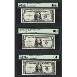 Lot of (3) Consecutive 1935C $1 Silver Certificate Notes PMG Choice Uncirculated