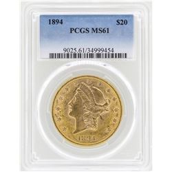 1894 $20 Liberty Head Double Eagle Gold Coin PCGS MS61