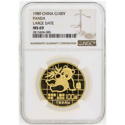 1989 Large Date China 100 Yuan Panda Gold Coin NGC MS69