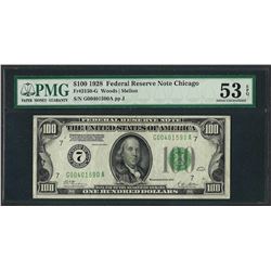 1928 $100 Federal Reserve Note Chicago Fr.2150-G PMG About Uncirculated 53EPQ