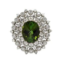 14KT White Gold Certified 2.71 ctw Natural Oval Cut Green Tourmaline and Diamond