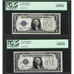 (2) Consecutive 1928A $1 Funnyback Silver Certificate Notes PCGS Very Choice New