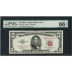 1953A $5 Legal Tender Note Fr.1533 PMG Gem Uncirculated 66EPQ