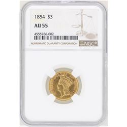 1854 $3 Indian Princess Head Gold Coin NGC AU55