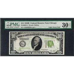 1928B $10 Federal Reserve Note Chicago Light Green Seal PMG Very Fine 30 Net