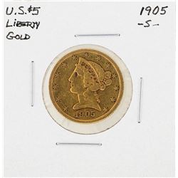 1905-S $5 Indian Head Half Eagle Gold Coin