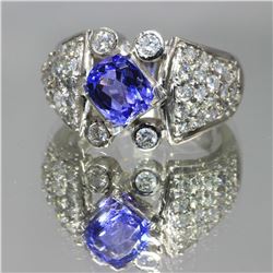 14KT White Gold 2.50 ctw Tanzanite and Diamond Engagement Ring