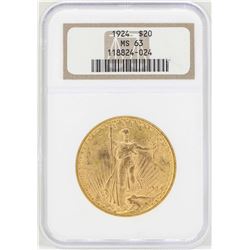 1924 $20 St. Gaudens Double Eagle Gold Coin NGC MS63