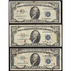 Lot of (3) 1953 $10 Silver Certificate Notes