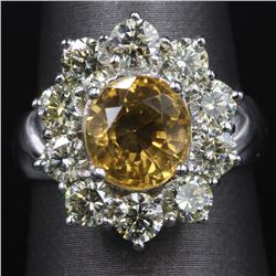 14KT White Gold Fashion Sunflower Citrine and Diamond Ring