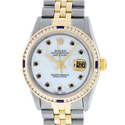 Rolex Men's Two Tone 14K MOP Sapphire Diamond Channel Set Datejust Wristwatch