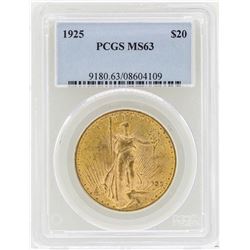 1925 $20 St. Gaudens Double Eagle Gold Coin PCGS MS63