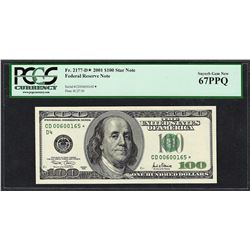 2001 $100 Federal Reserve STAR Note PCGS Superb Gem New 67PPQ