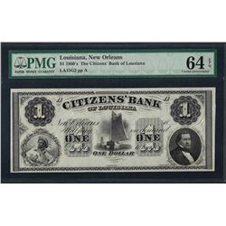 1860's $1 Citizens Bank of Louisiana Obsolete Note PMG Choice Uncirculated 64EPQ